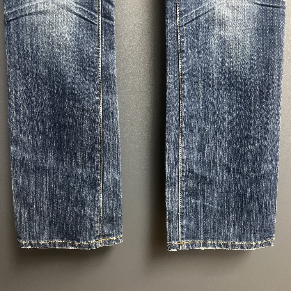 Almost Famous Distressed Bootcut Jean's Women's Size 7 With‎ Brown Stitches - Picture 7 of 8